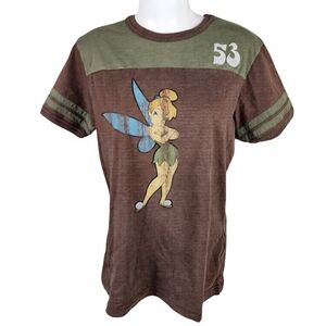 Walt Disney World Resort Tinkerbell TShirt Retro Football Style Brown Green XL